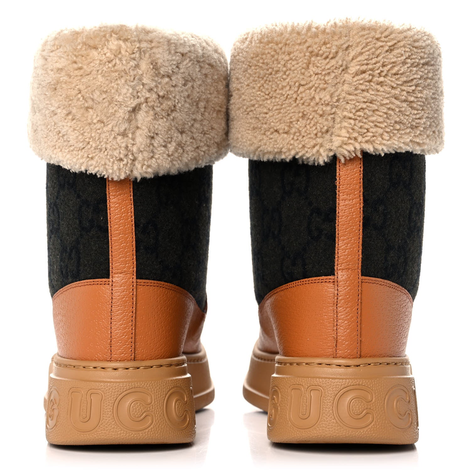 Gucci Covered Wool Monogram Textured Dollar Calfskin Shearling Horsebit Snow Boots 39.5 Underwood Blue Hazel Brown 9 of 10
