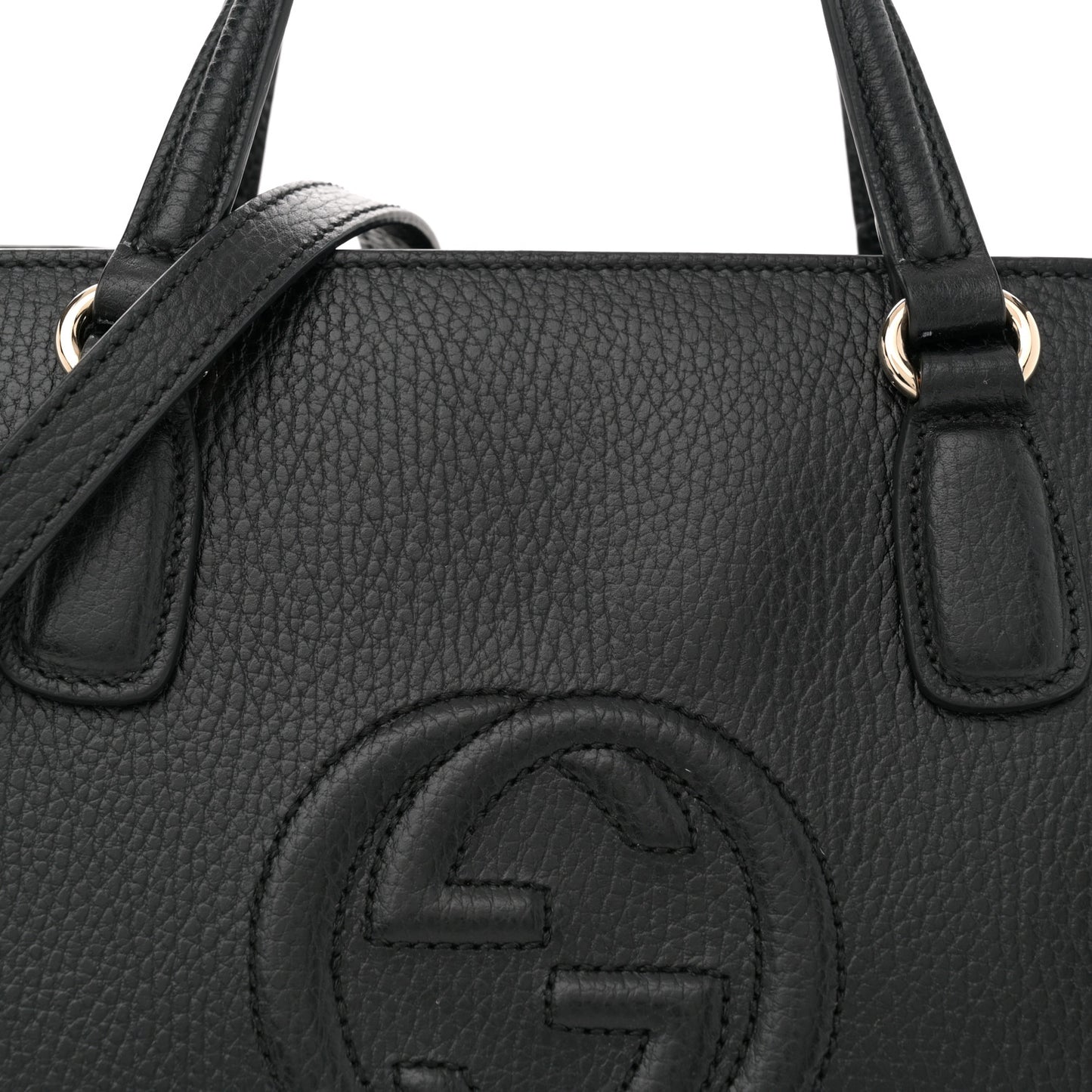 Pebbled Calfskin Medium Soho Top Handle Satchel Black