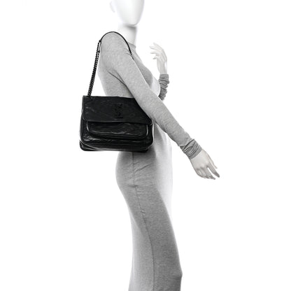 Saint Laurent Crinkled Calfskin Matelasse Monogram Medium Niki Chain Satchel Black 2 of 10