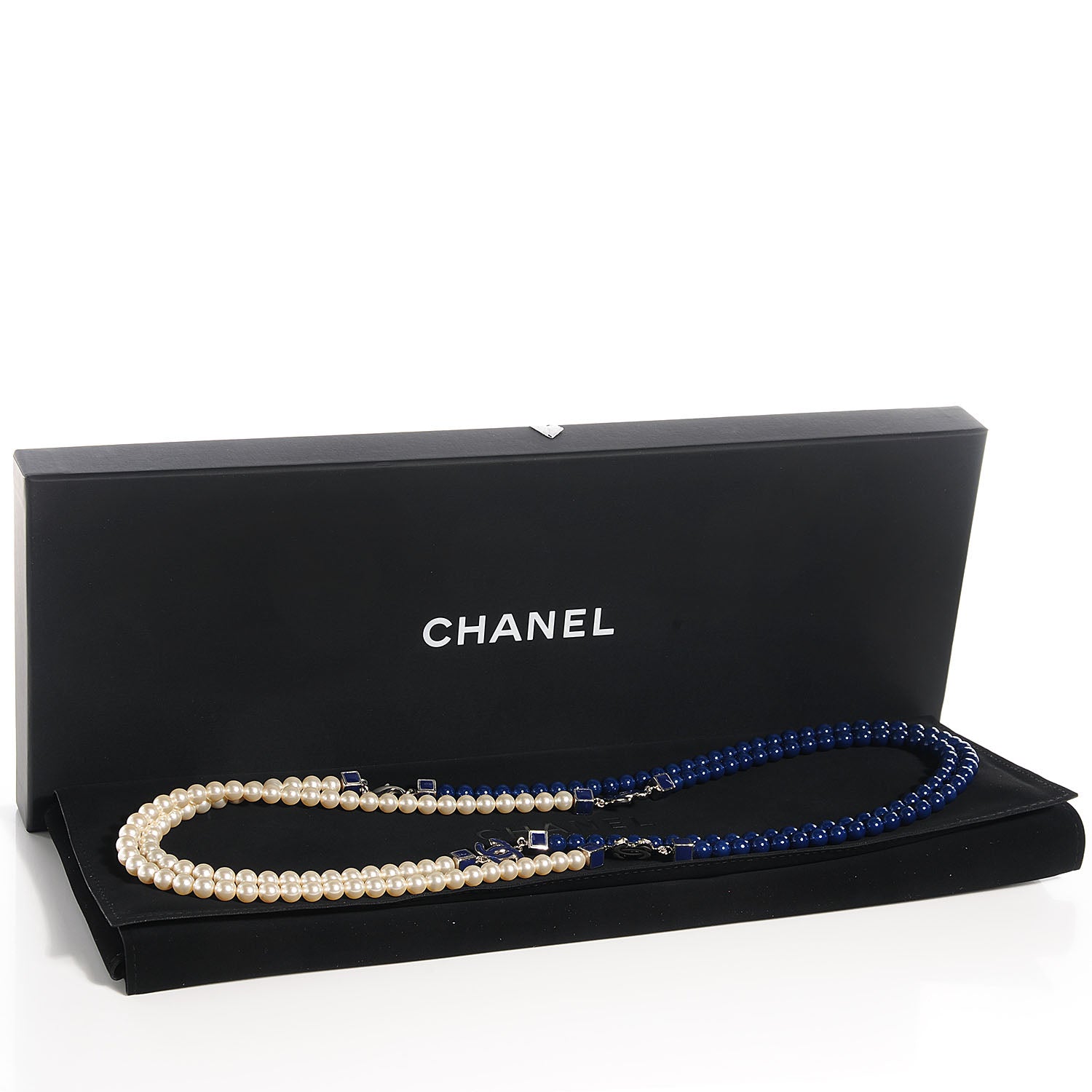 Chanel Pearl CC Long Necklace Pearly White Blue 6 of 6