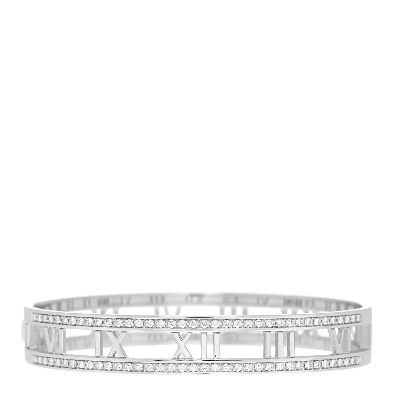 Tiffany 18K White Gold Diamond Atlas Open Hinged Bangle Bracelet 1 of 5