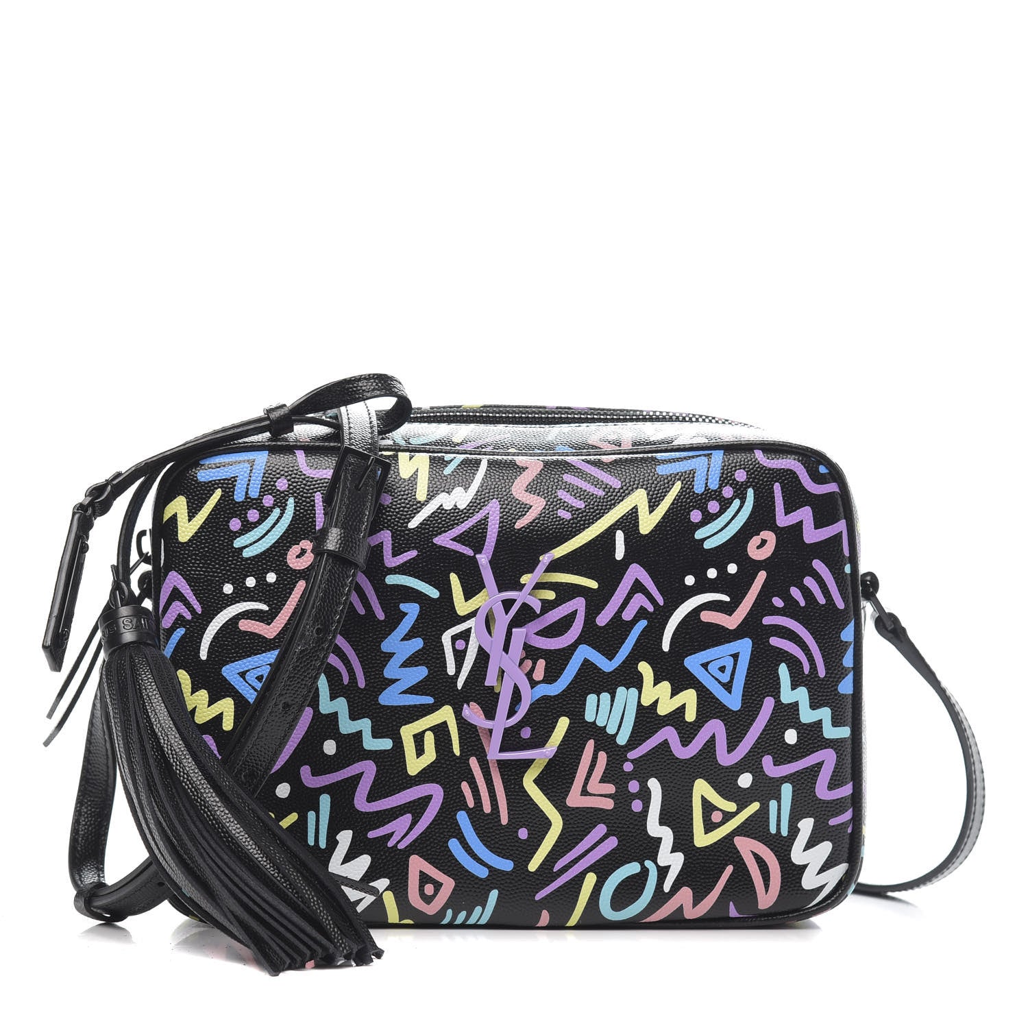 Saint Laurent Grain De Poudre Medium Classic Monogram Multicolor Graphic Print Lou Camera Bag Black 1 of 9