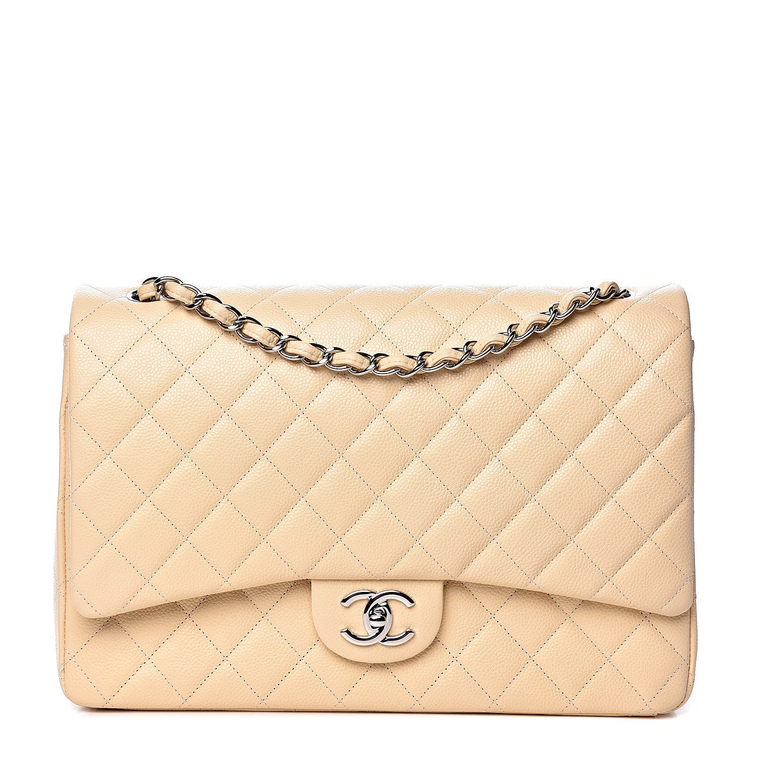 Chanel Caviar Quilted Maxi Double Flap Light Beige 1 of 10