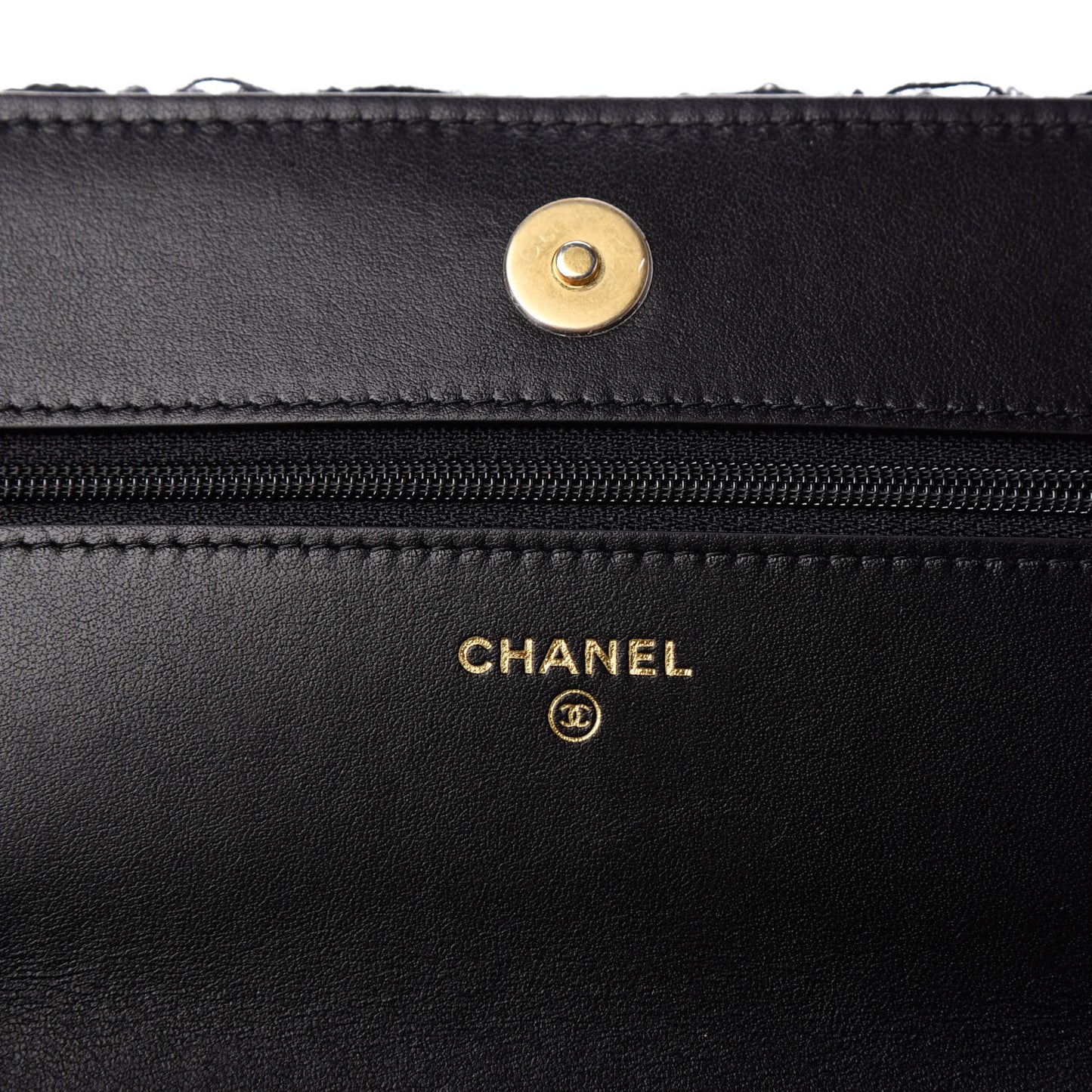 Tweed Quilted Chanel 19 Wallet On Chain WOC Black Navy Gold
