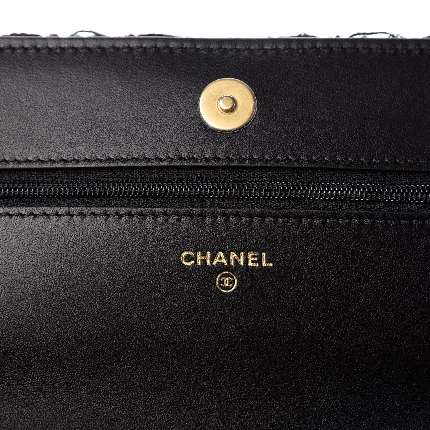 Chanel Tweed Quilted Chanel 19 Wallet On Chain WOC Black Navy Gold 6 of 10