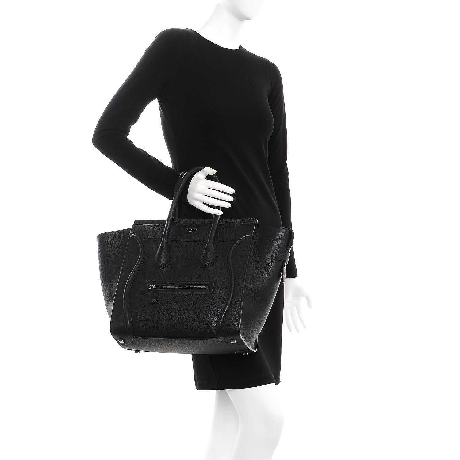 Celine Drummed Calfskin Mini Luggage Black 3 of 13