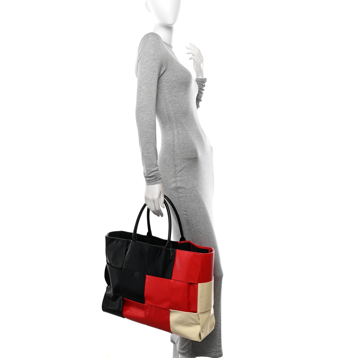 Paper Calfskin Maxi Intrecciato Colorblock Large Arco Tote Black Camomile