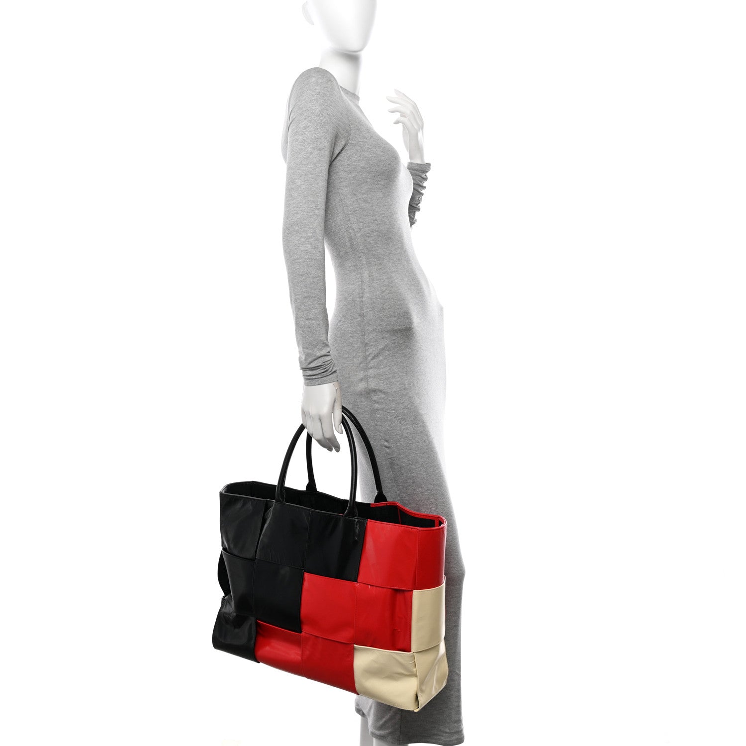 Bottega Veneta Paper Calfskin Maxi Intrecciato Colorblock Large Arco Tote Black Camomile 2 of 12