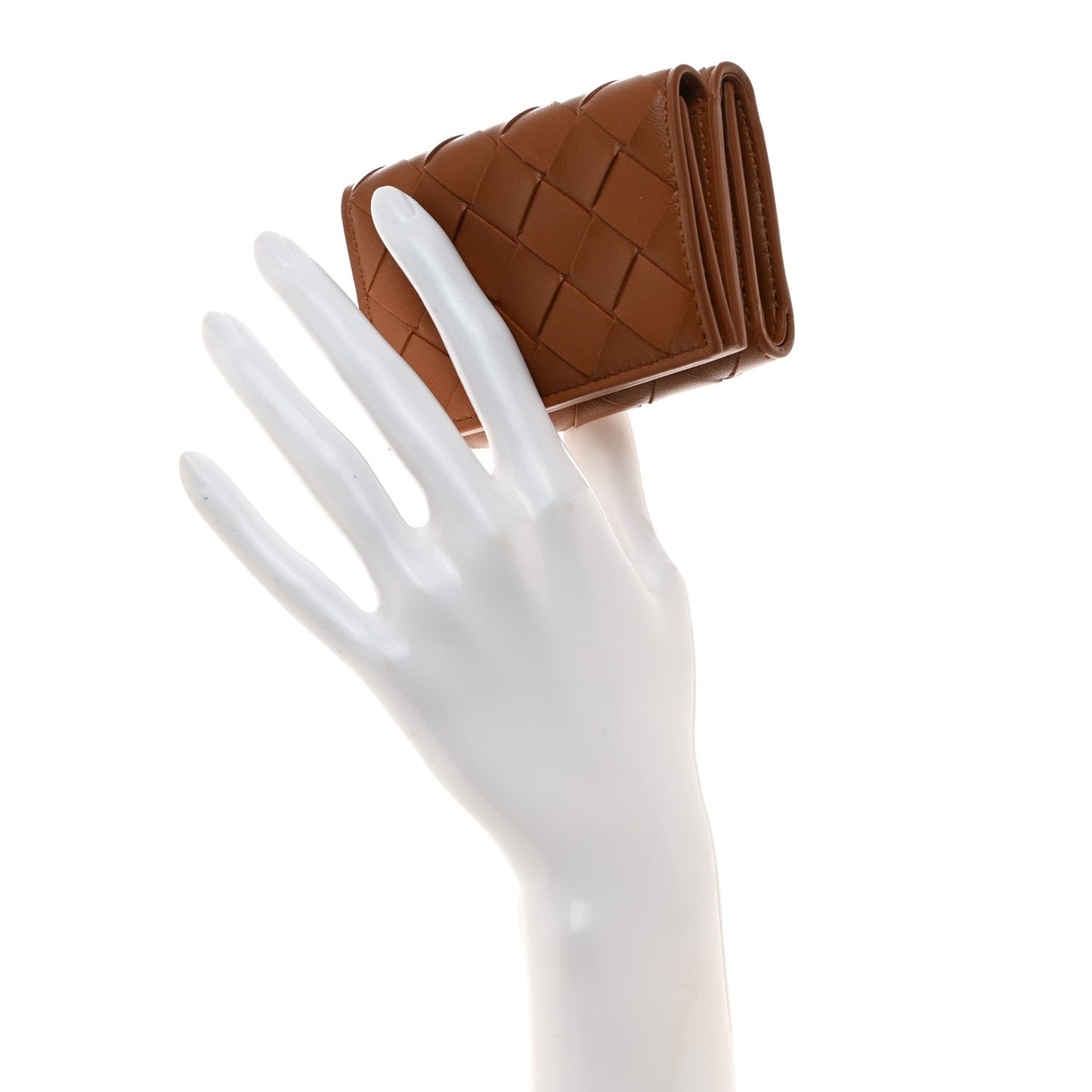 Nappa Maxi Intrecciato Tri-Fold Wallet Caramel