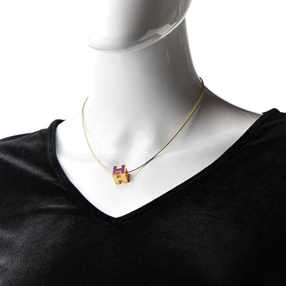 Hermes Gold Lacquered Cage d'H Pendant Necklace Ultraviolet 2 of 8