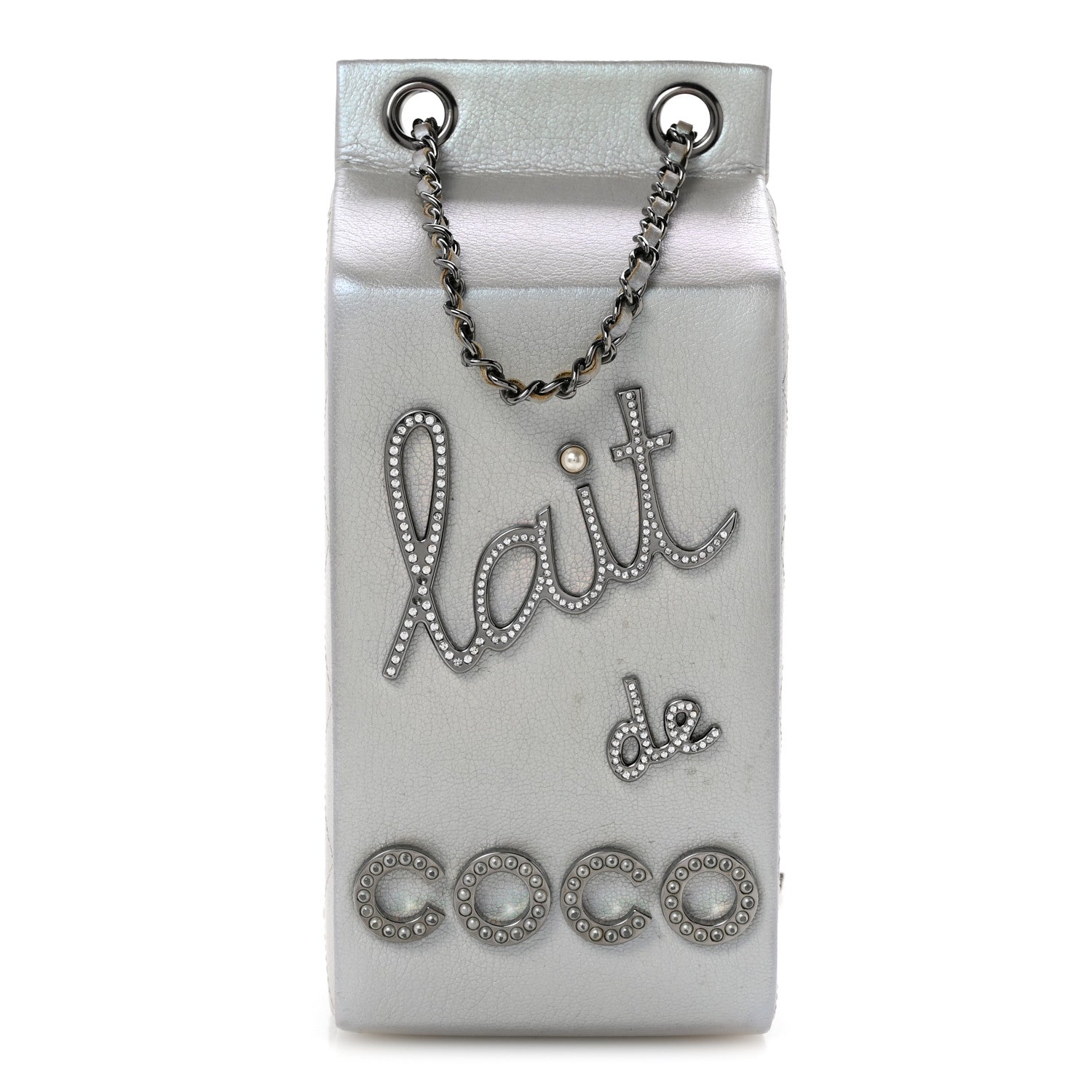 Chanel Metallic Goatskin Lait de Coco Milk Carton Bag Silver 1 of 14