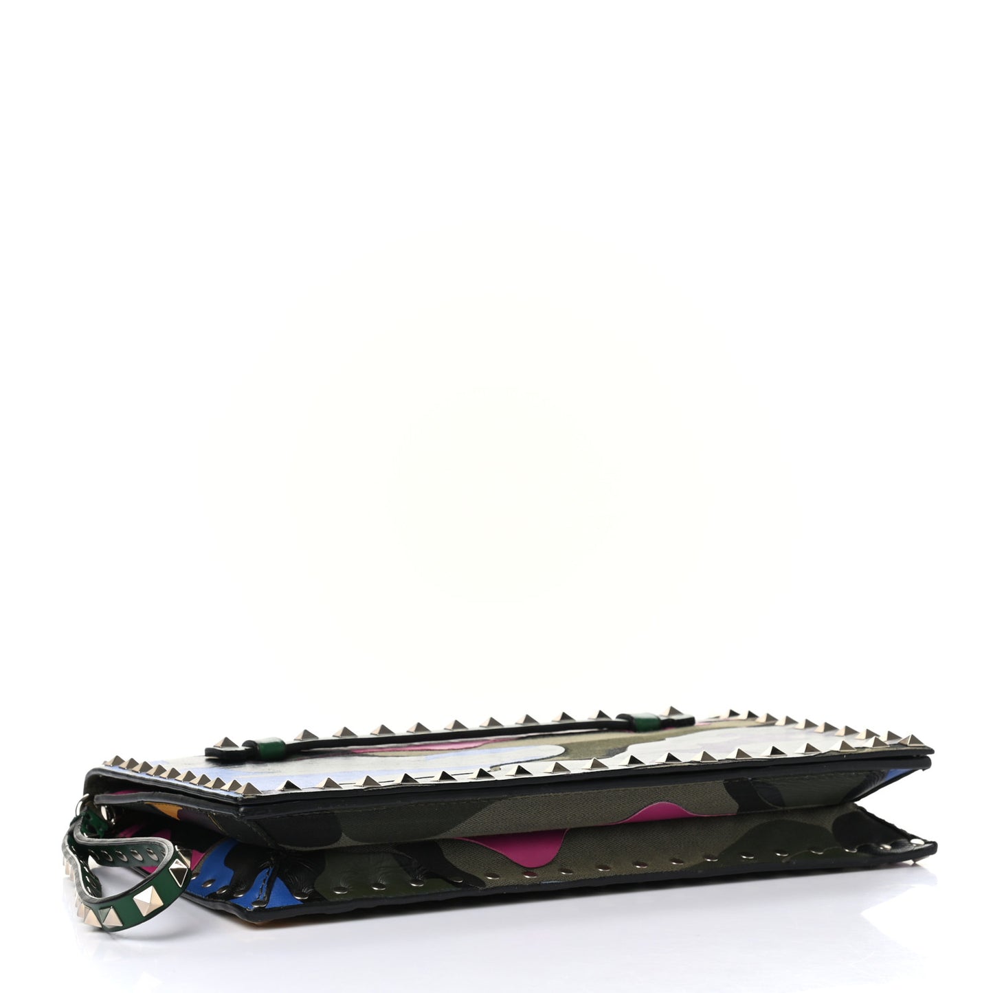 Nappa Canvas Camouflage Rockstud Wristlet Clutch Multicolor