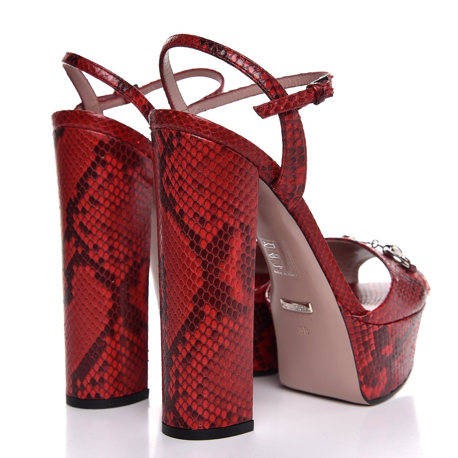 Gucci Python Horsebit Platform High Heel Sandals 38 Red 4 of 9