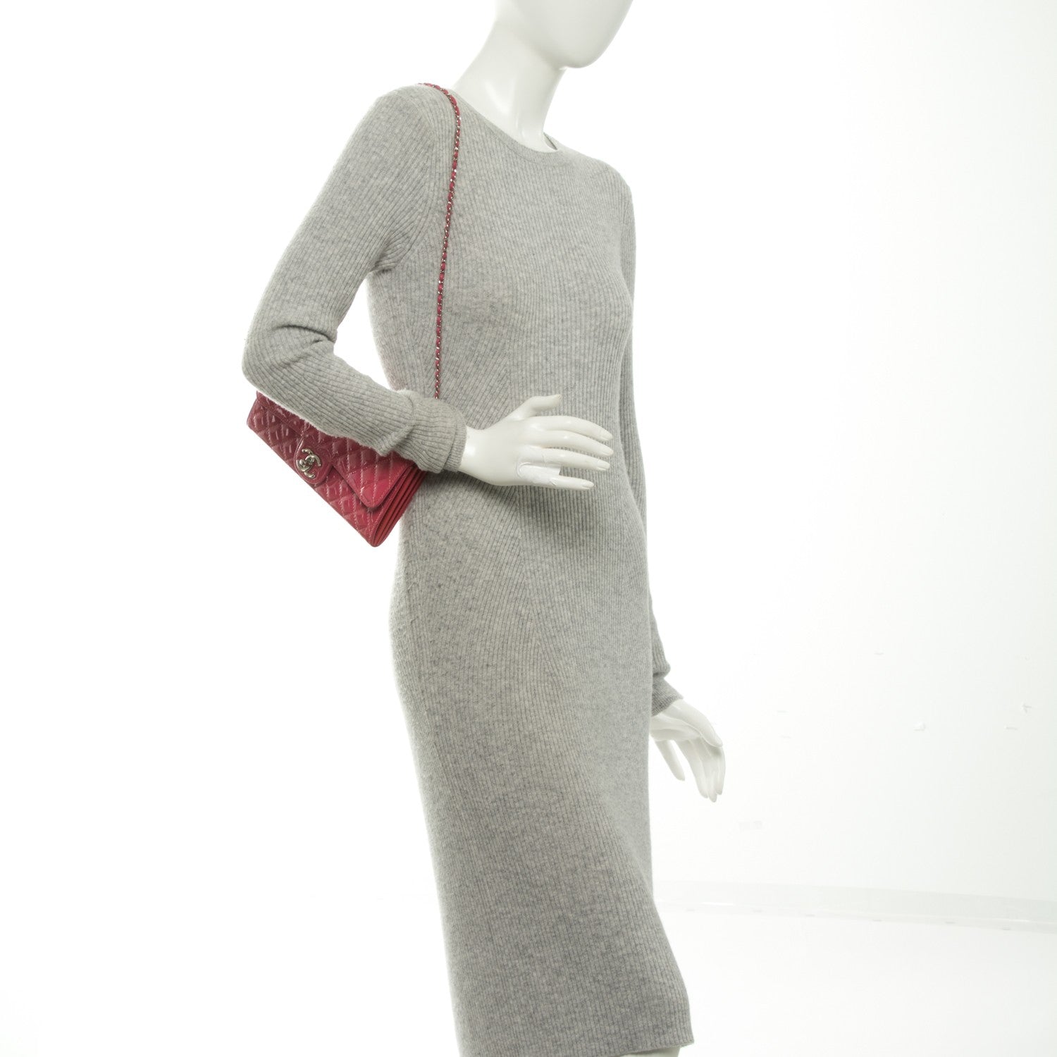 Chanel Patent Calfskin Quilted Flap Clutch With Chain Fuchsia 2 of 8