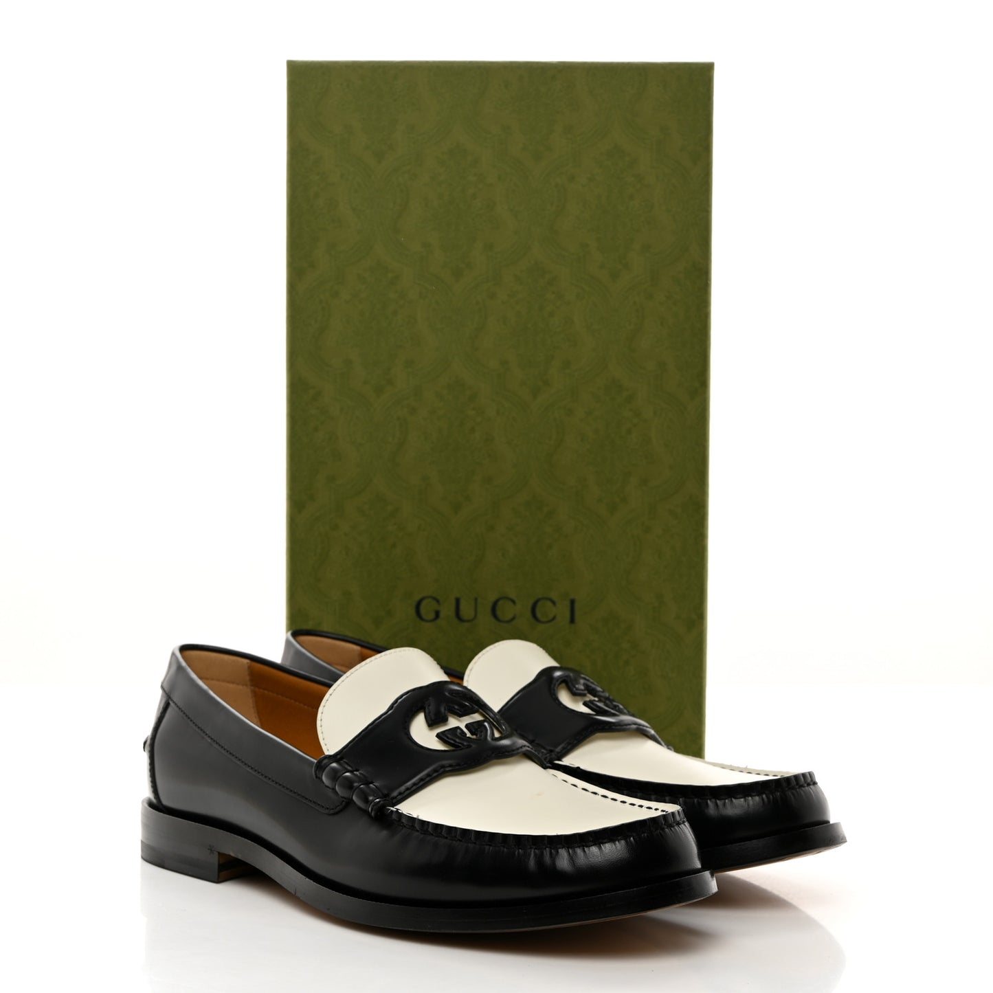 Calfskin Mens Interlocking G Millennial Ribot Loafers 11 Black Off White