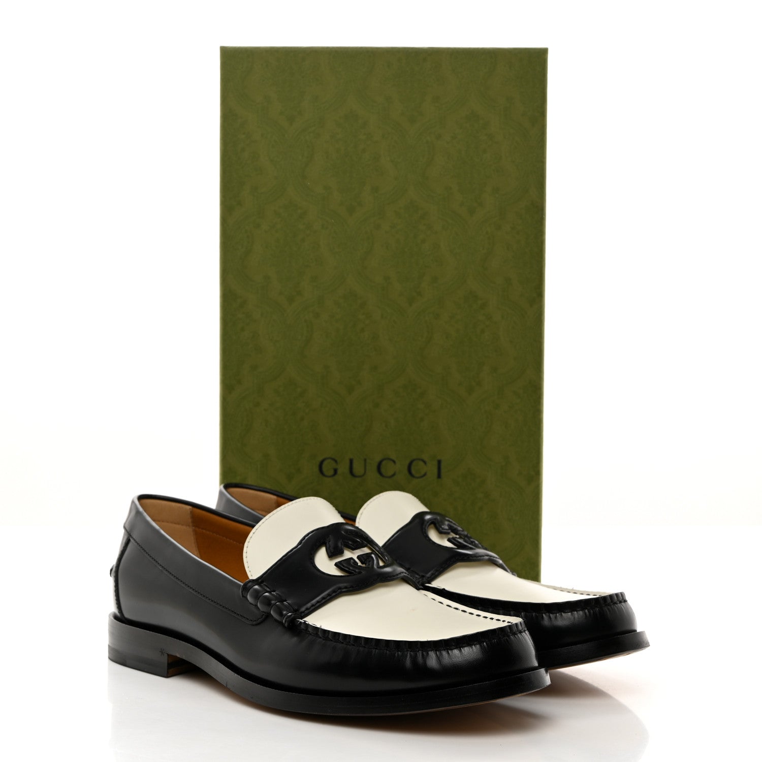 Gucci Calfskin Mens Interlocking G Millennial Ribot Loafers 11 Black Off White 10 of 10