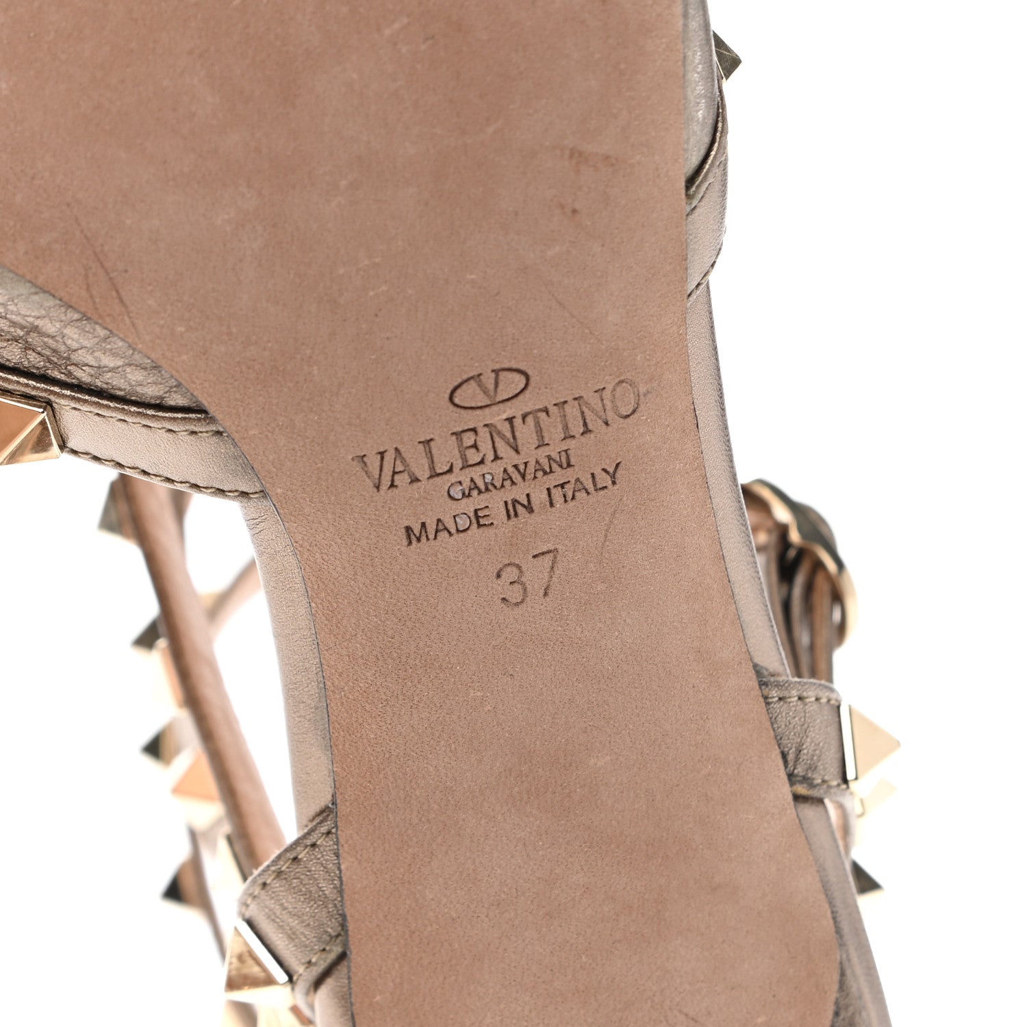 Valentino Garavani Metallic Pebbled Calfskin Rockstud Ankle Strap 65mm Pumps 37 Sasso 6 of 8