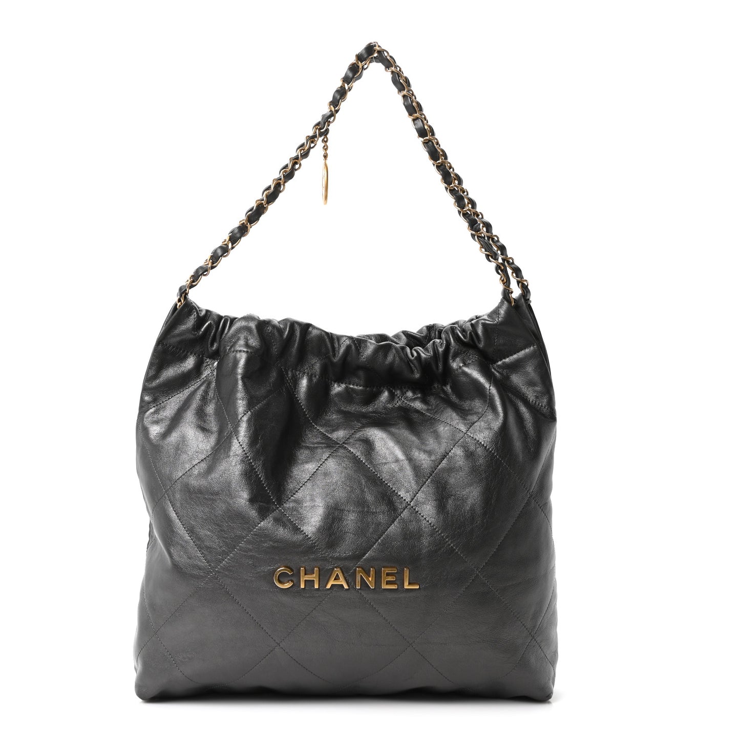 Shiny Calfskin Quilted Chanel 22 Dark Grey