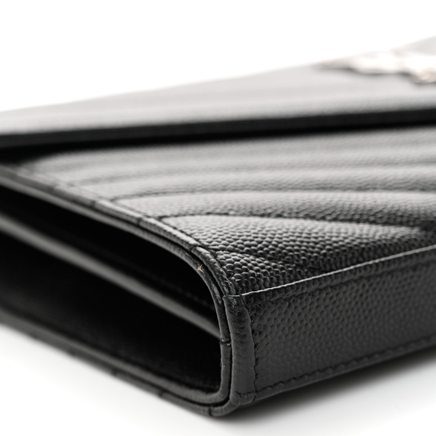Saint Laurent Grain De Poudre Matelasse Chevron Monogram Chain Wallet Black 8 of 10