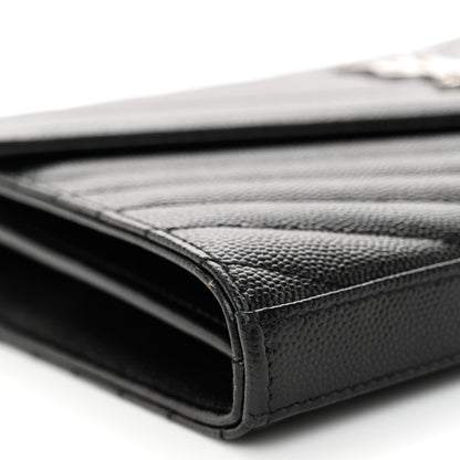 Saint Laurent Grain De Poudre Matelasse Chevron Monogram Chain Wallet Black 8 of 10