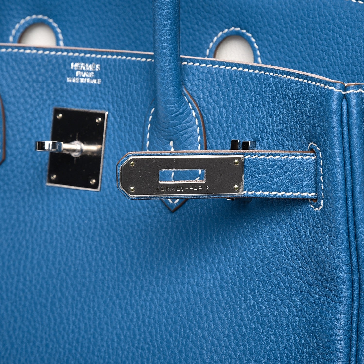Hermes Taurillon Clemence Bi-Color Birkin 30 Mykonos White 11 of 29