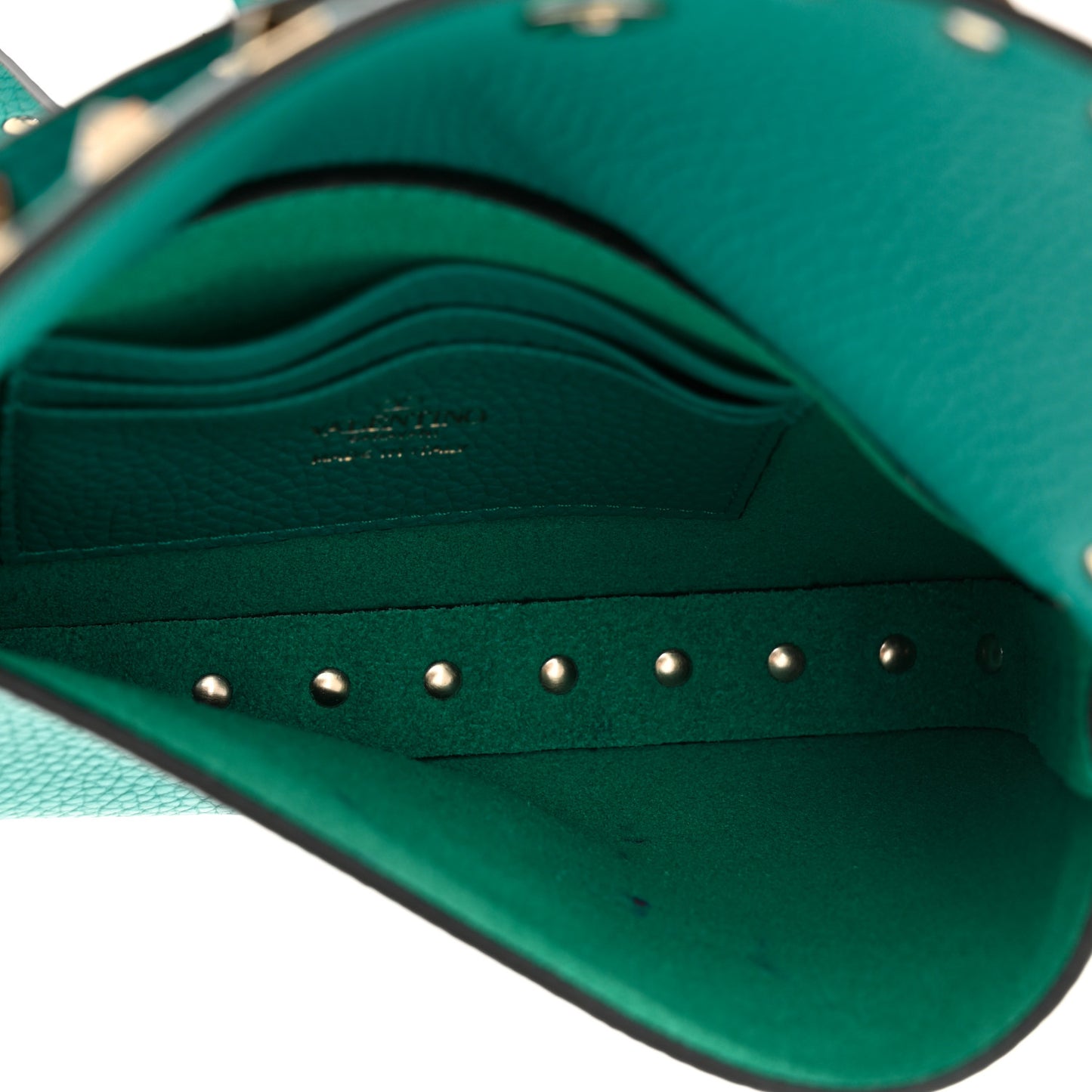 Grainy Calfskin Rockstud Crossbody Pouch Ultra Marine Green
