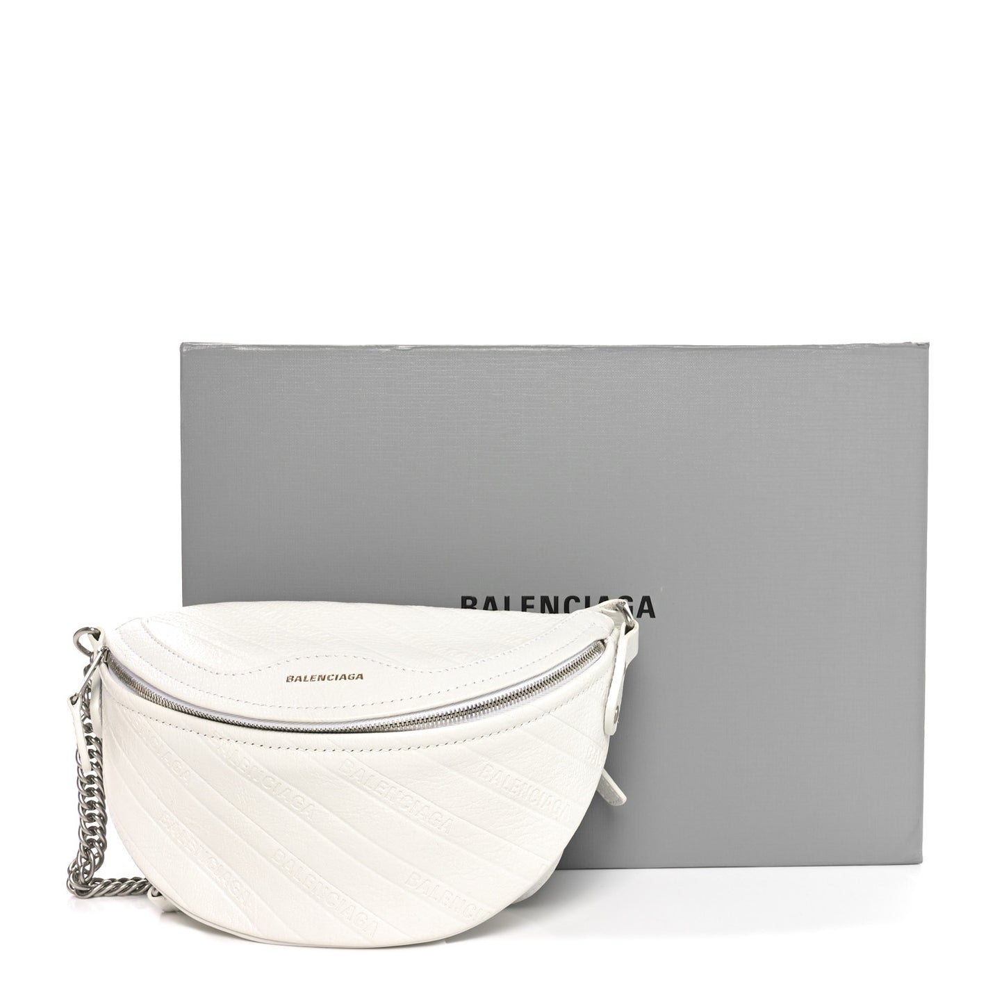 Shiny Goatskin Allover Logo Embossed XXS Souvenir Belt Bag White