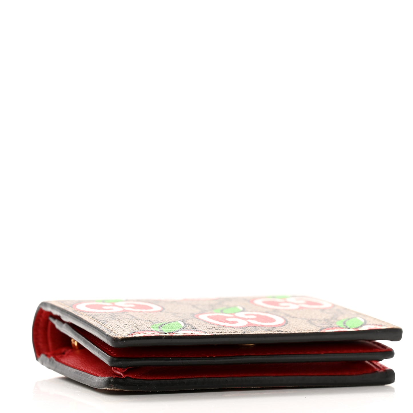 GG Supreme Monogram Apple Card Case Wallet Beige Multicolor Lobster Red