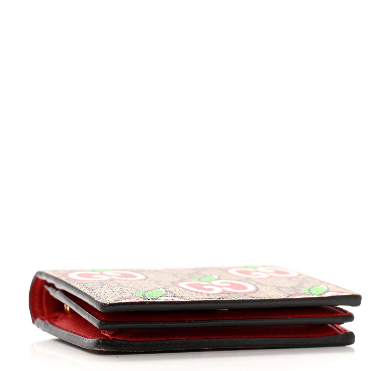 Gucci GG Supreme Monogram Apple Card Case Wallet Beige Multicolor Lobster Red 4 of 11