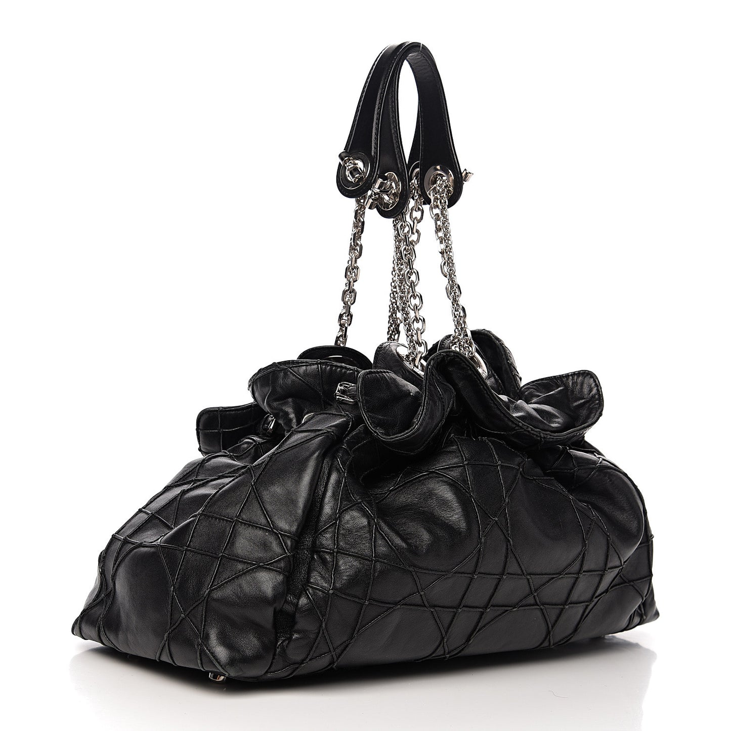 Lambskin Cannage Drawstring Bag Black