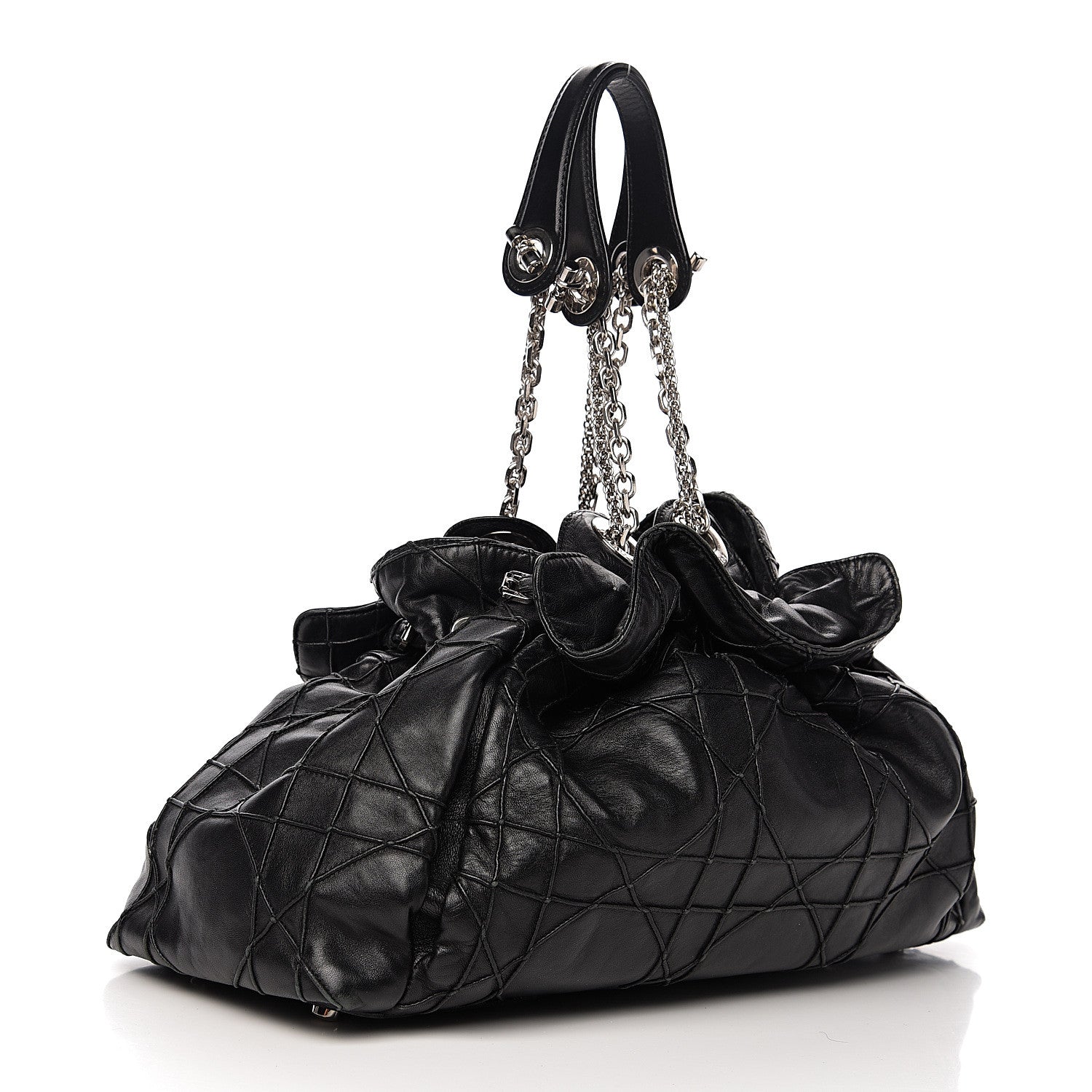 Christian Dior Lambskin Cannage Drawstring Bag Black 2 of 11