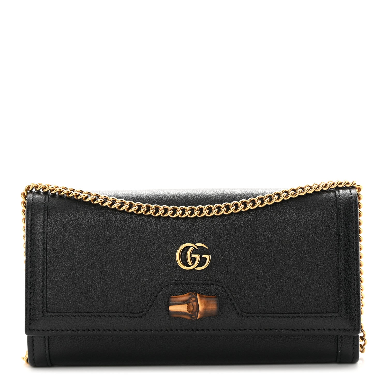Gucci Wonka Grain Calfskin Diana Chain Wallet Black 1 of 11