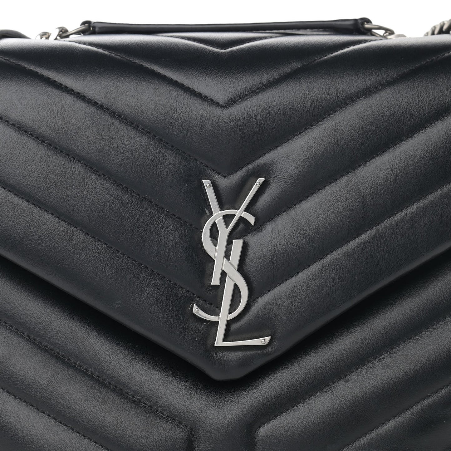 Calfskin Y Quilted Monogram Medium Loulou Chain Satchel Black