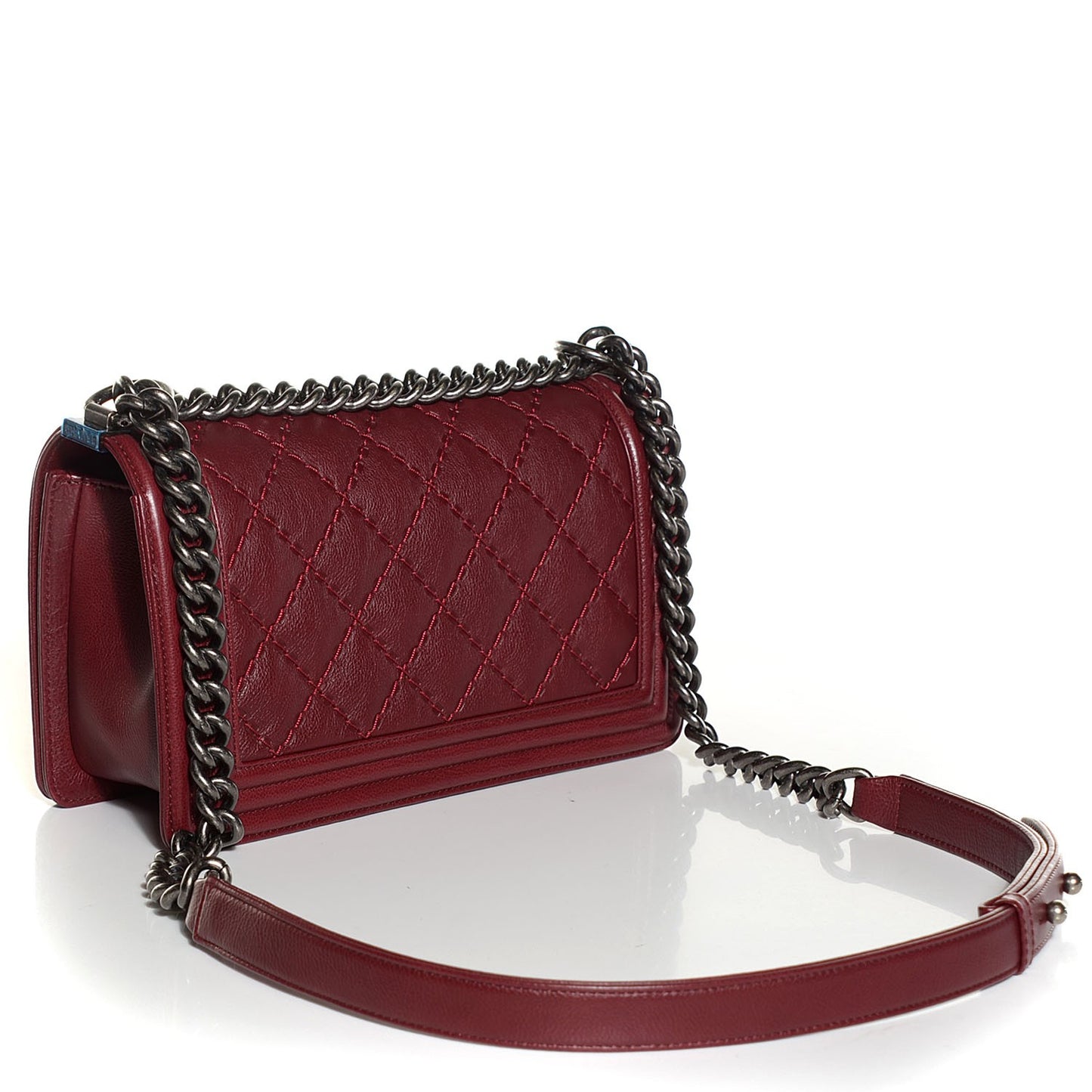 Calfskin Quilted Double Stitched Medium Boy Flap Burgundy
