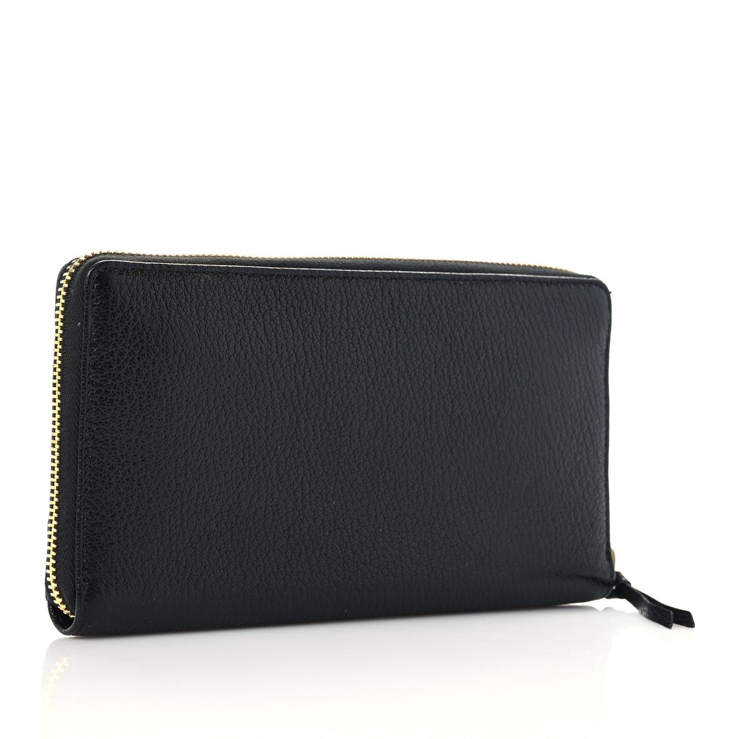 Chevre Gold Metallic Edge Hardware Zip Around Wallet Black