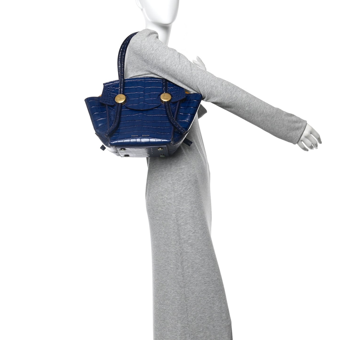 Calfskin Crocodile Embossed Small Pipe Bag Blue