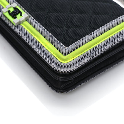 Chanel Canvas Quilted Fluo Boy Wallet On Chain WOC Black Grey Yellow 10 of 14