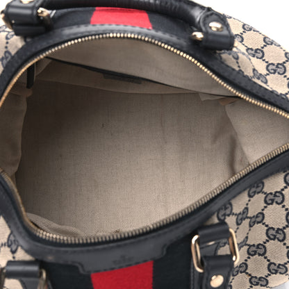 Gucci Monogram Selleria Calfskin Vintage Web Medium Boston Beige Blue 4 of 14