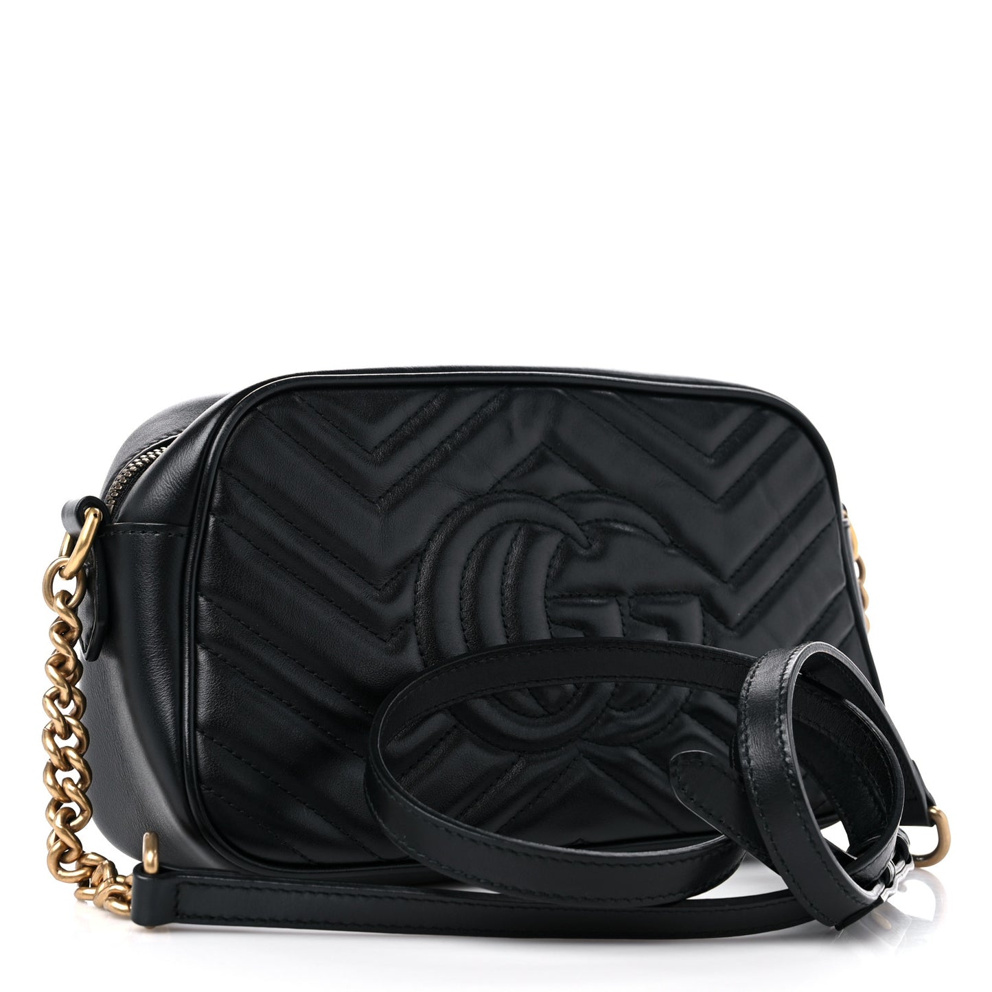 Calfskin Matelasse Small GG Marmont Chain Shoulder Bag Black