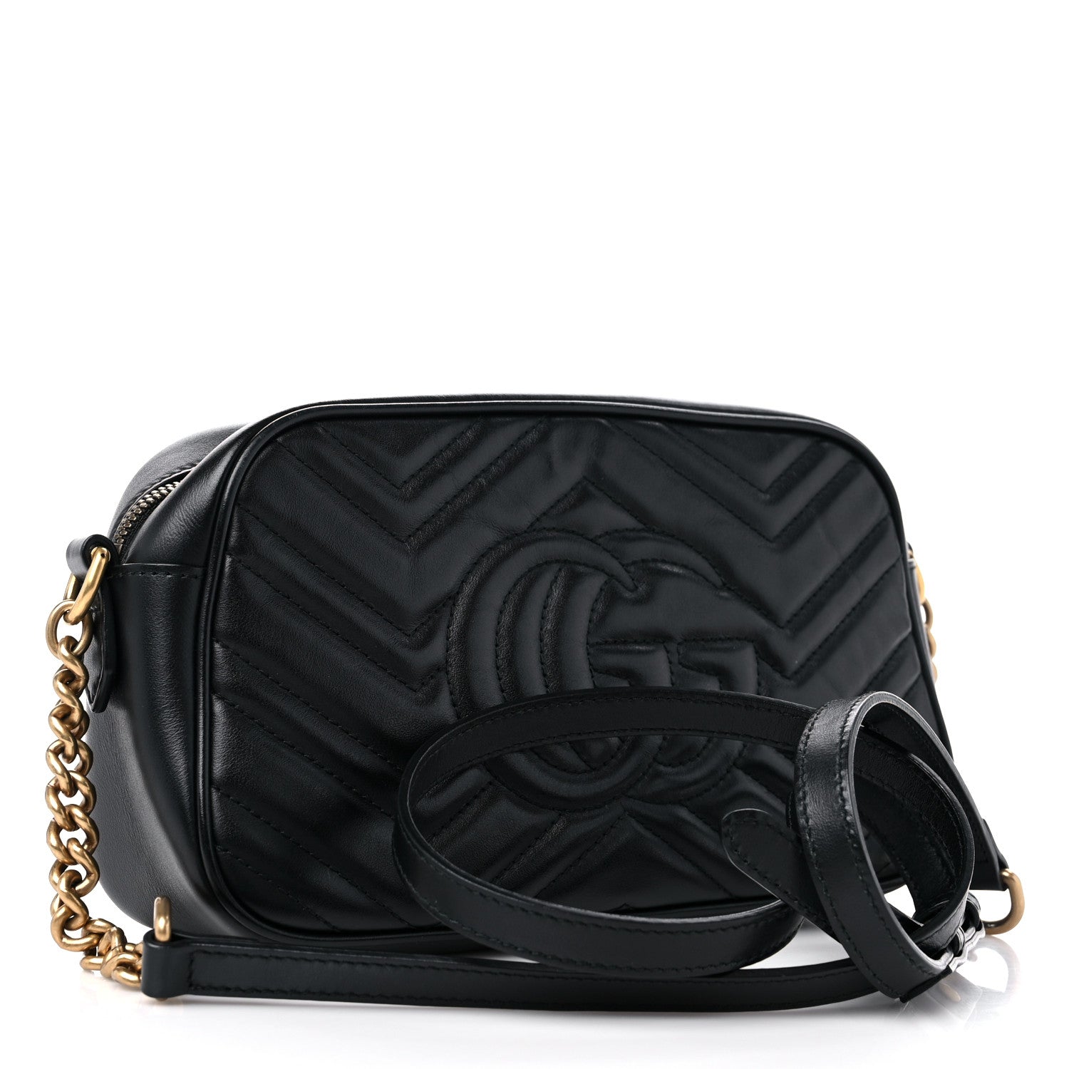 Gucci Calfskin Matelasse Small GG Marmont Chain Shoulder Bag Black 3 of 13