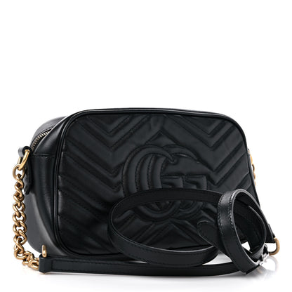 Gucci Calfskin Matelasse Small GG Marmont Chain Shoulder Bag Black 3 of 13