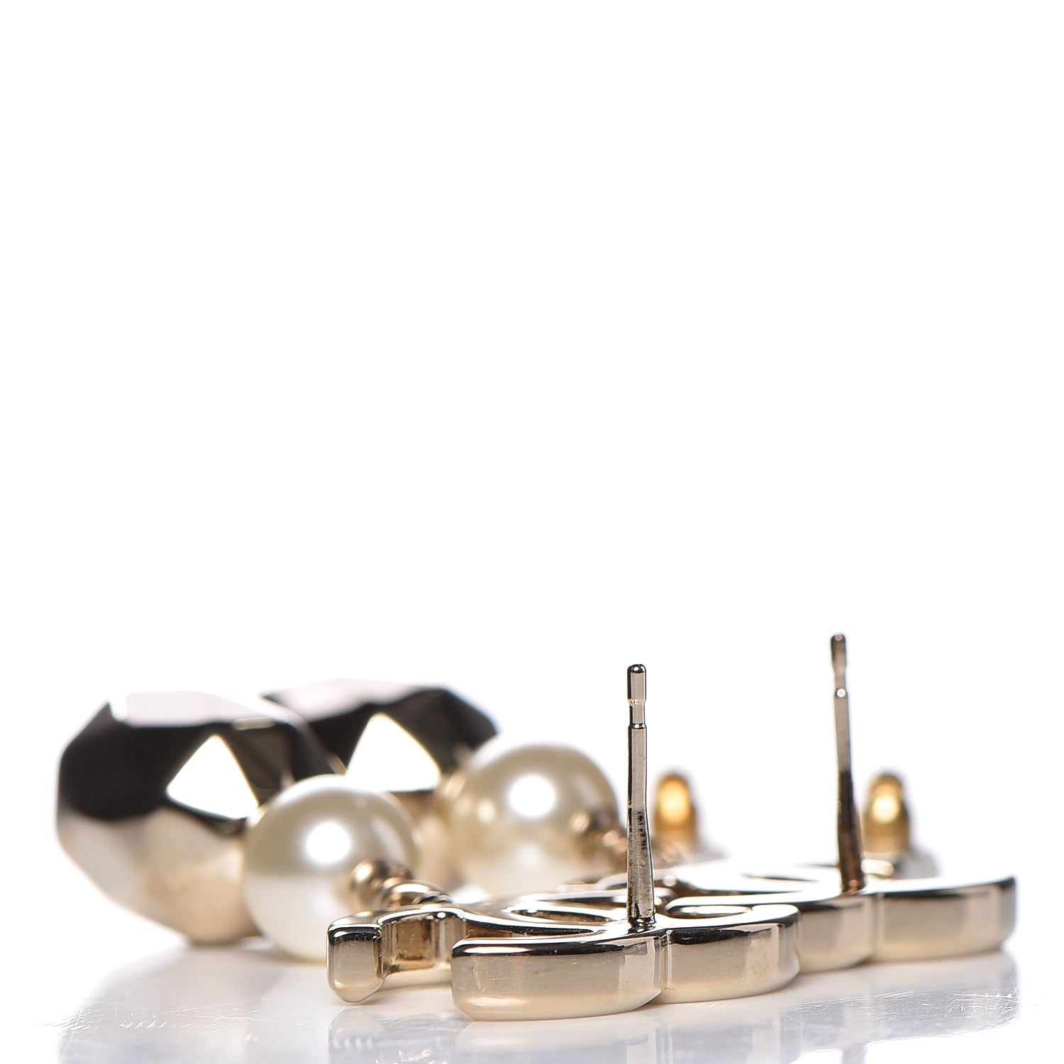 Chanel Metal Bead Pearl CC Drop Earrings Golden Pearly White 4 of 4
