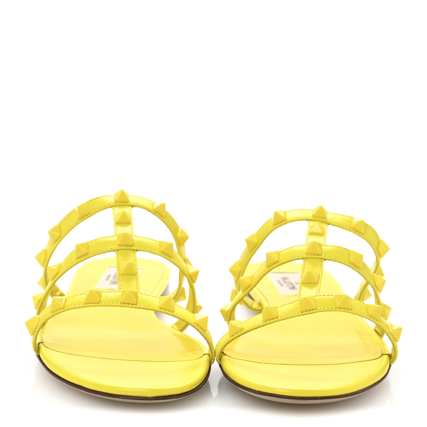 Nappa Rockstud Caged Flat Slide Sandals 38 Shocking Yellow