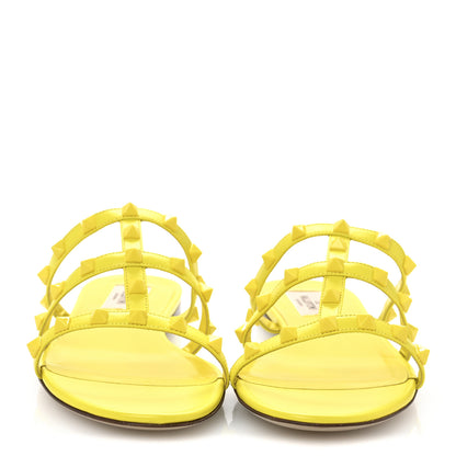 Valentino Garavani Nappa Rockstud Caged Flat Slide Sandals 38 Shocking Yellow 3 of 10