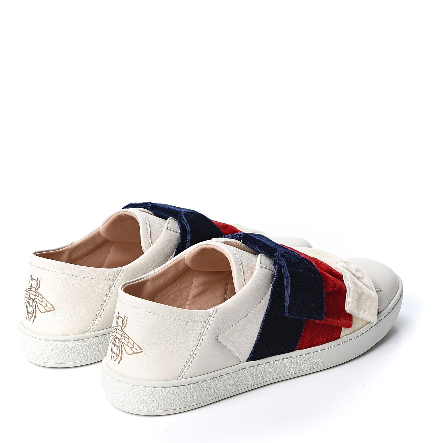 Calfskin Velvet Womens Bow Ace Sneakers 38.5 White
