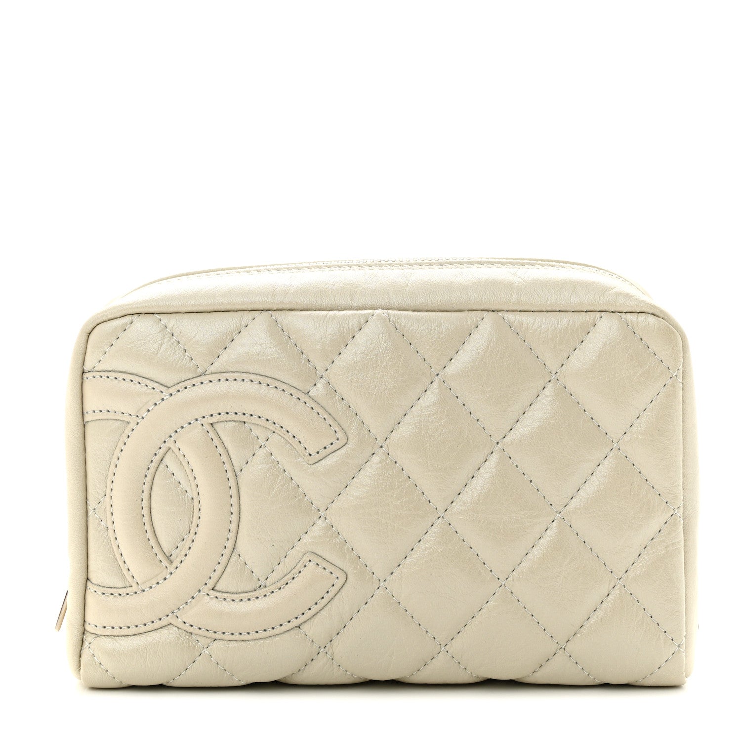 Chanel Metallic Aged Calfskin Quilted Cambon Cosmetic Case Argent Clair 1 of 9