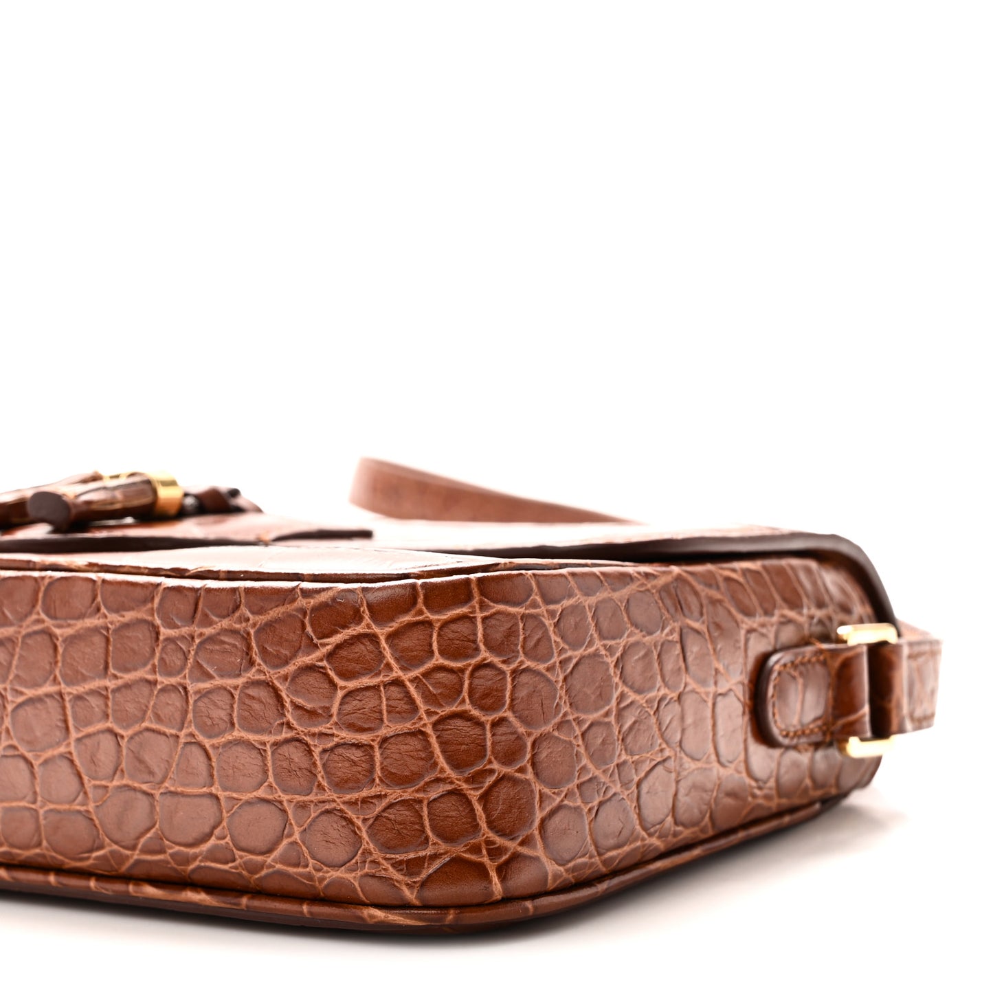 Calfskin Crocodile Embossed Medium Tassel Bag Tan