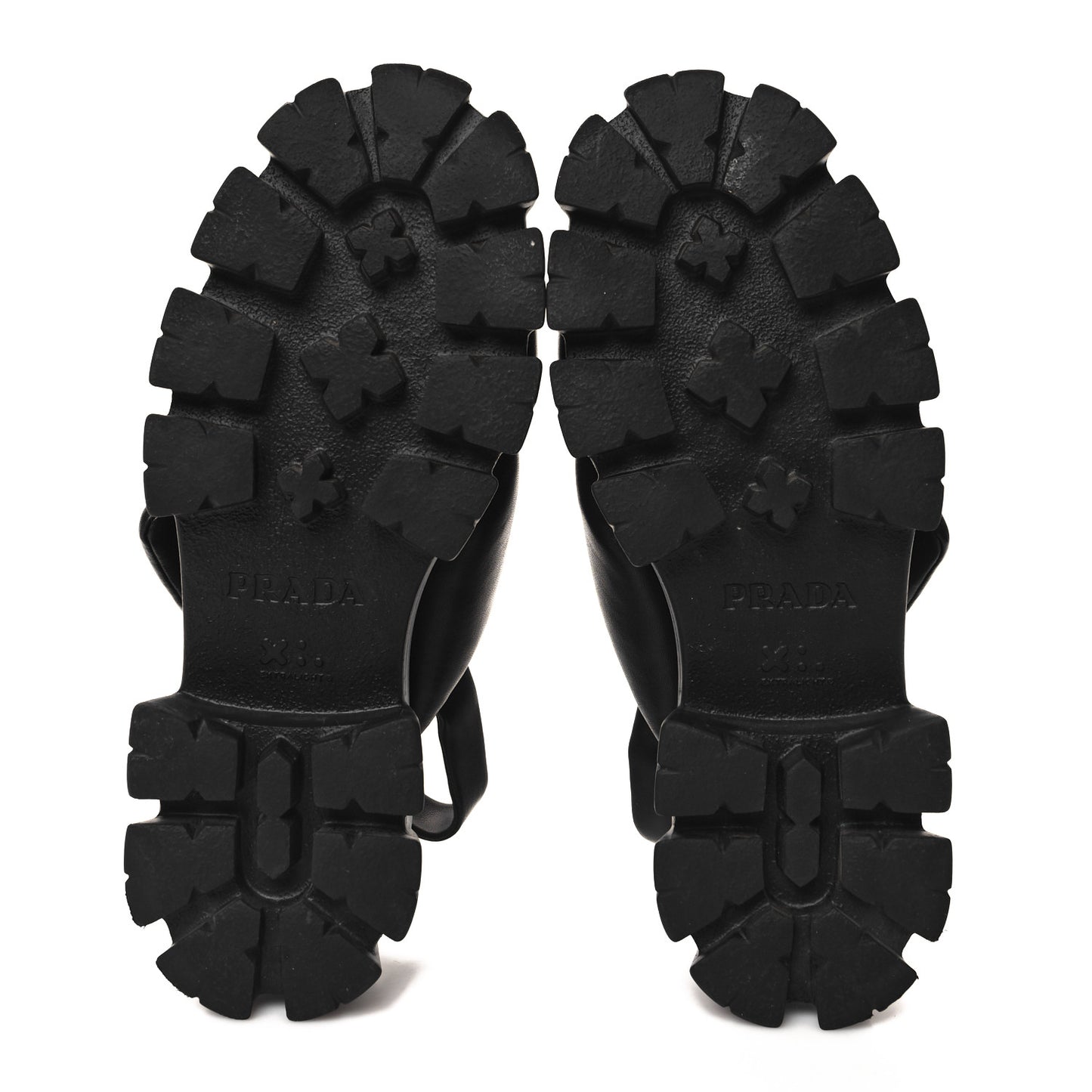 Nappa Soft Metal Triangle Logo Padded Monolith 55mm Slingback Sandals 39.5 Black