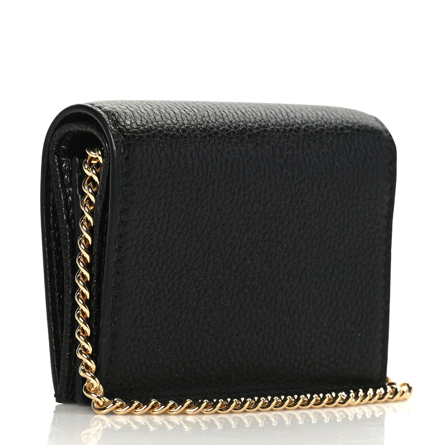 Grainy Calfskin Zumi Chain Card Case Wallet Black