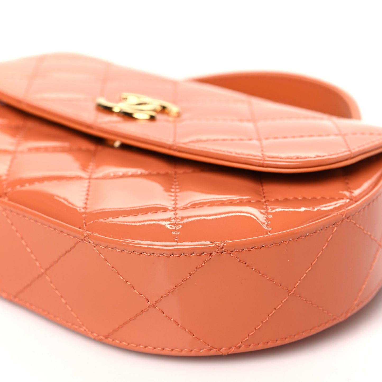 Patent Quilted Flap Phone Holder With Chain Orange